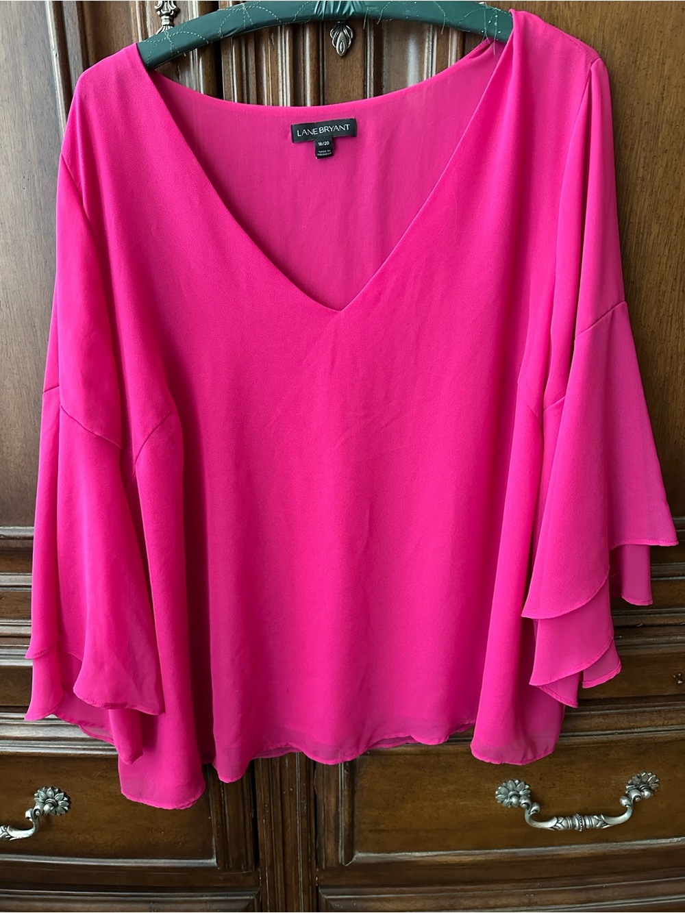 Lane Bryant Hot Pink V-Neck Ruffle Sleeve Blouse